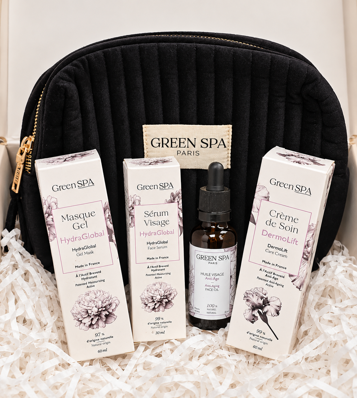 Trousse visage Green Spa Anti-Âge avec crème, sérum, masque gel et huile visage